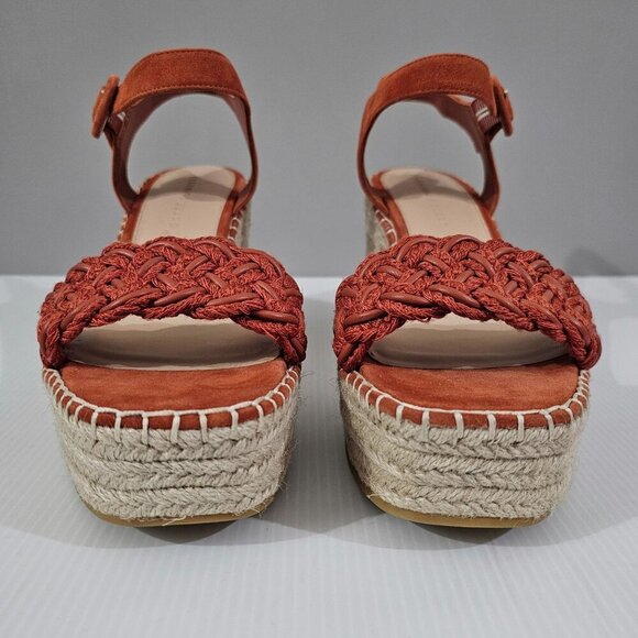 NEW Veronica Beard Reema Sandal Woven Espadrille Wedge Orange Leather - Picture 6 of 13